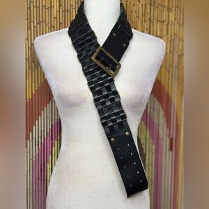 90s Y2K Kooba Leather Military Weave Wide Low Waist Belt